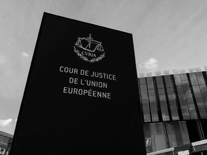 Sign of the Court of Justice of the European Union outside the CJEU building in Luxembourg